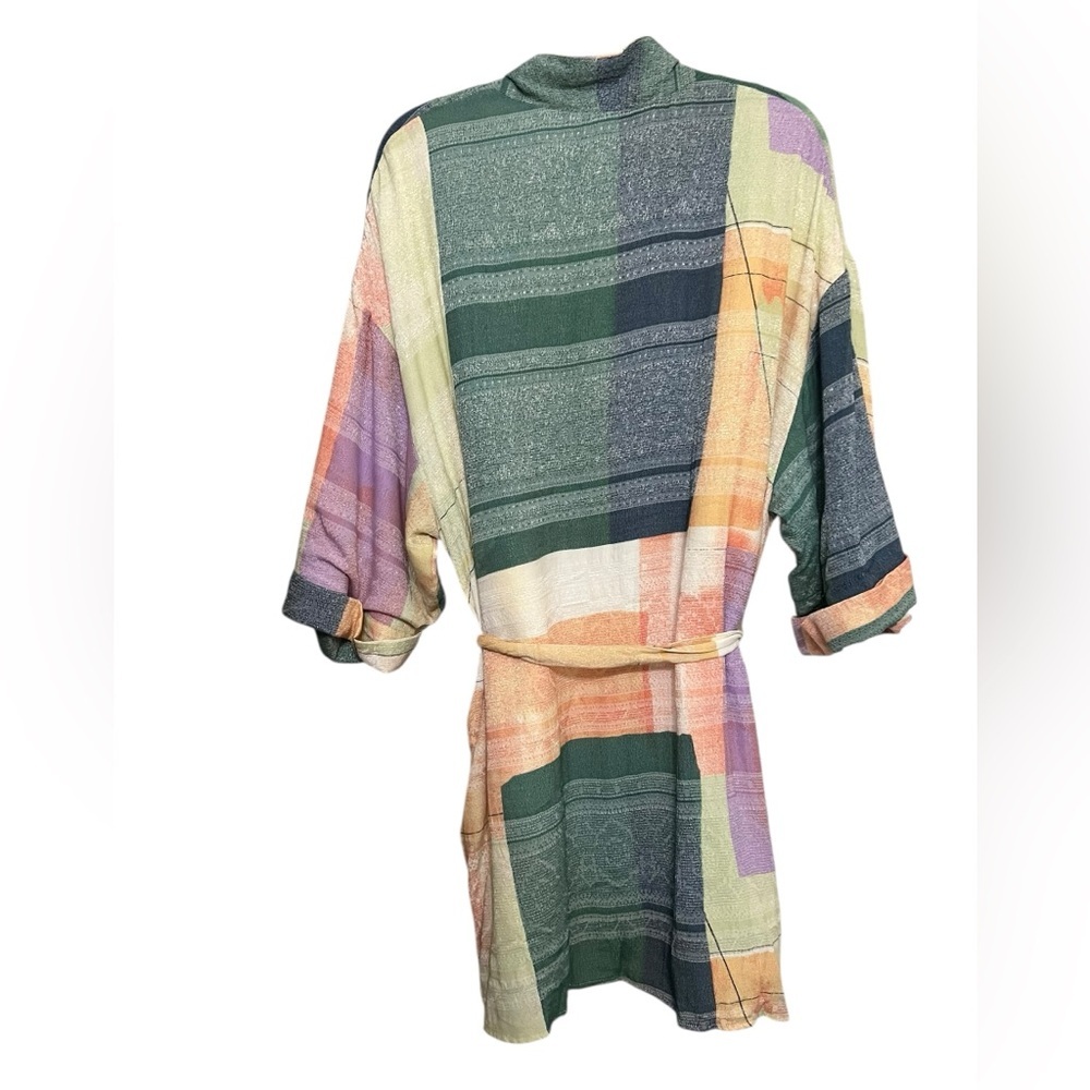 Anthropologie Watercolor Pastel Patchwork Plaid Robe - Picture 5 of 6
